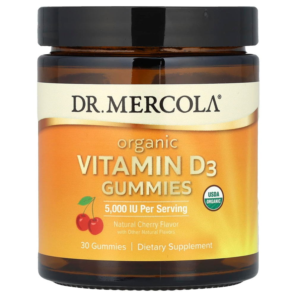 Dr. Mercola, Органический витамин D3 в жевательных таблетках, натуральная вишня, 125 мкг (5000 МЕ), 30 жевательных таблеток