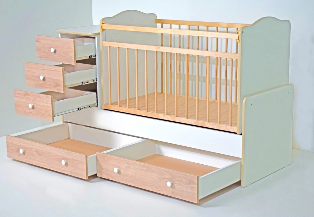 Кровать детская с комодом и ящиками "Колибри - 1" (белый/гикори)