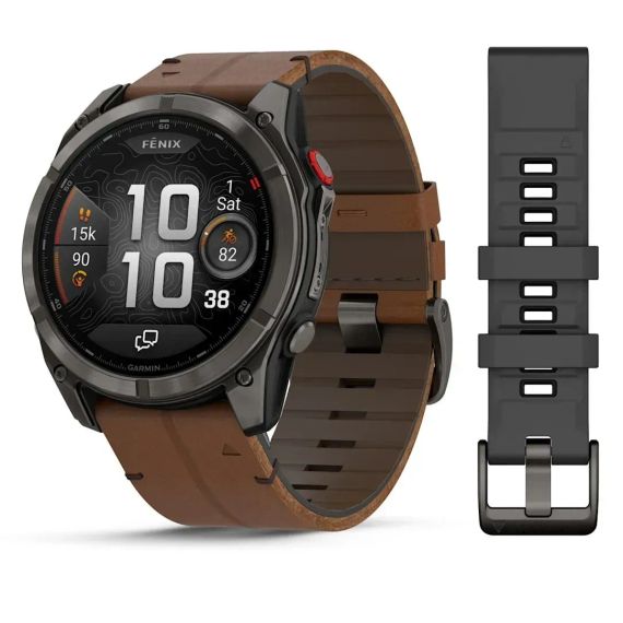 Умные часы Garmin Fenix 8 Pro 51 мм, AMOLED, сапфировое стекло, титановый корпус, кожаный ремешок