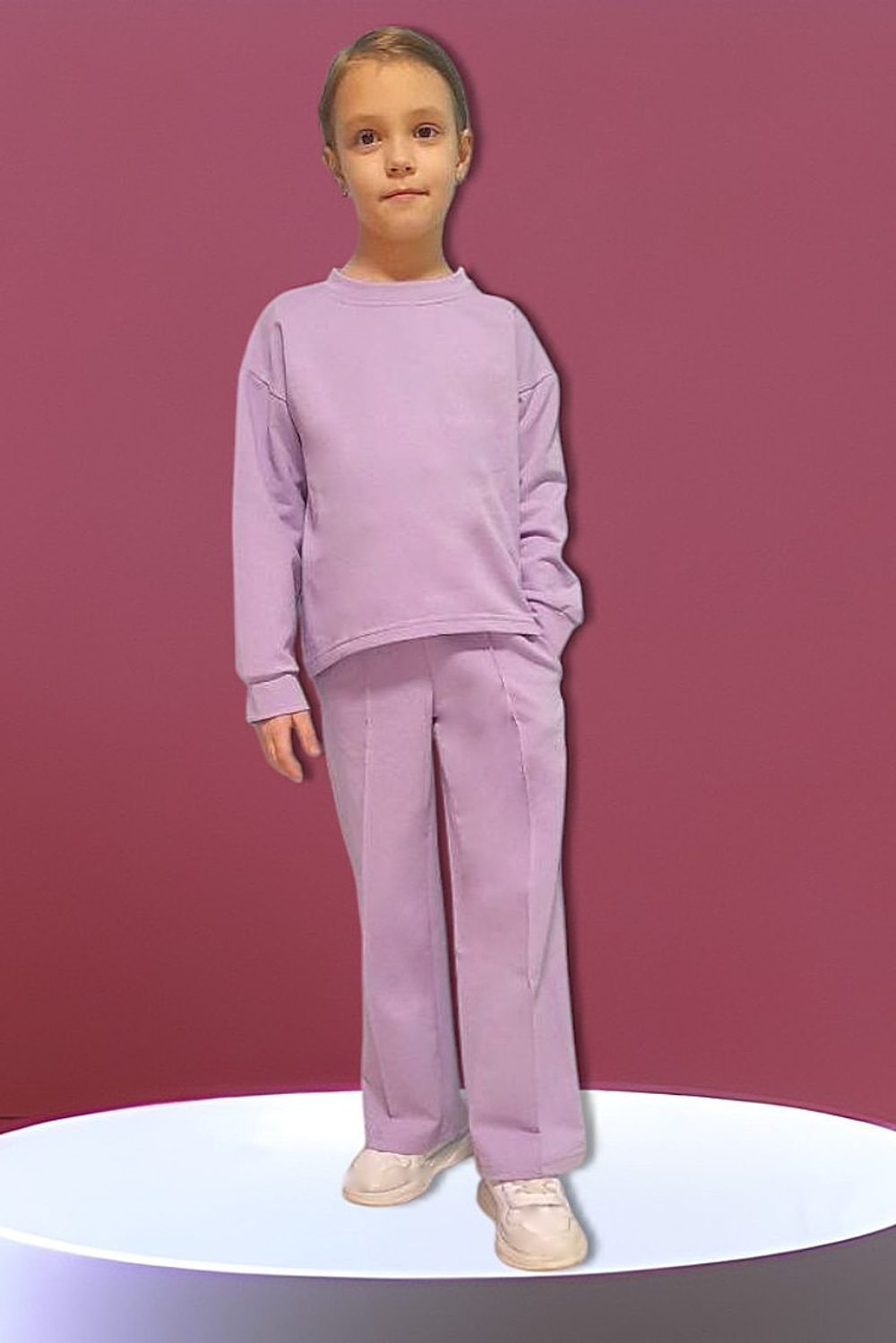 11587 Комплект детский (брюки палаццо + лонгслив) футер 2-х нитка лиловый (68-134/140)