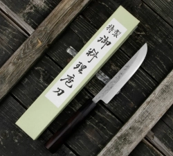 Mistrz Hideo Kitaoka Нож Shirogami Satin Damascus 12см Мацуба