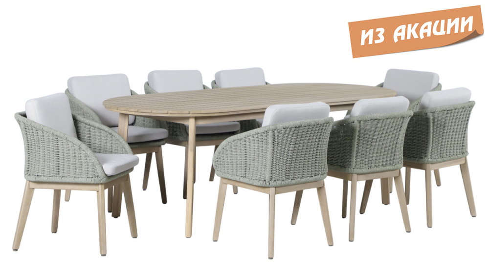 Комплект обеденной деревянной мебели на 8 персон Tagliamento Madrague, светлый тик, бежевый