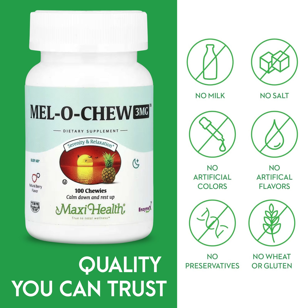 Maxi Health, Mel-O-Chew ™, натуральные ягоды, 3 мг, 100 жевательных таблеток