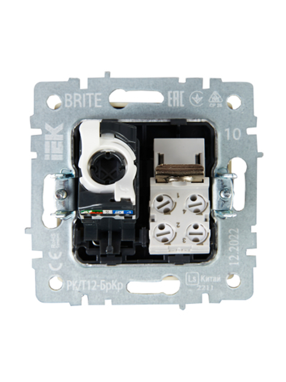 BRITE Розетка двойная RJ11+RJ45 кат.5E РК/Т12-БрКр бежевый IEK
