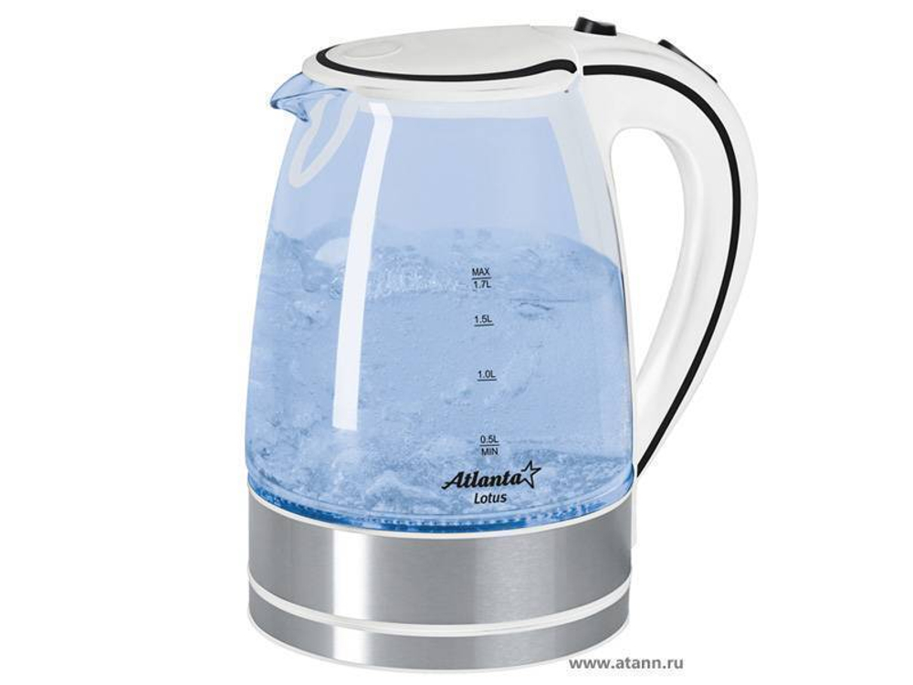 Чайник электрический 1,7л Atlanta ATH-691, дисковый стеклянный с подсветкой
