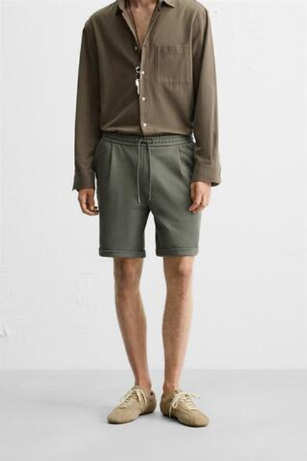 ZARA КОМФОРТНЫЕ ШОРТЫ-БЕРМУДЫ, ЗЕЛЕНЫЙ