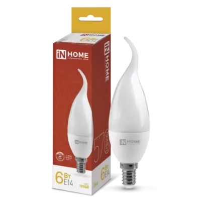 Лампа светодиодная LED-СВЕЧА НА ВЕТРУ-VC 6Вт 230В Е14 3000К ТЕПЛЫЙ ЦВЕТ 540Лм IN HOME