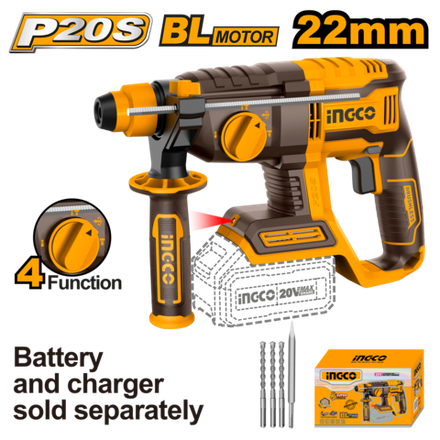 Аккумуляторный бесщеточный перфоратор SDS-Plus INGCO CRHLI20208 INDUSTRIAL 20 В 2 Дж