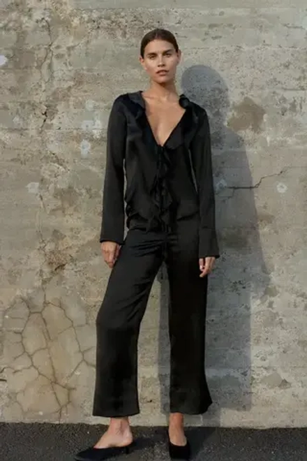 ZARA БРЮКИ В ПИЖАМНОМ СТИЛЕ, ЧЕРНЫЙ