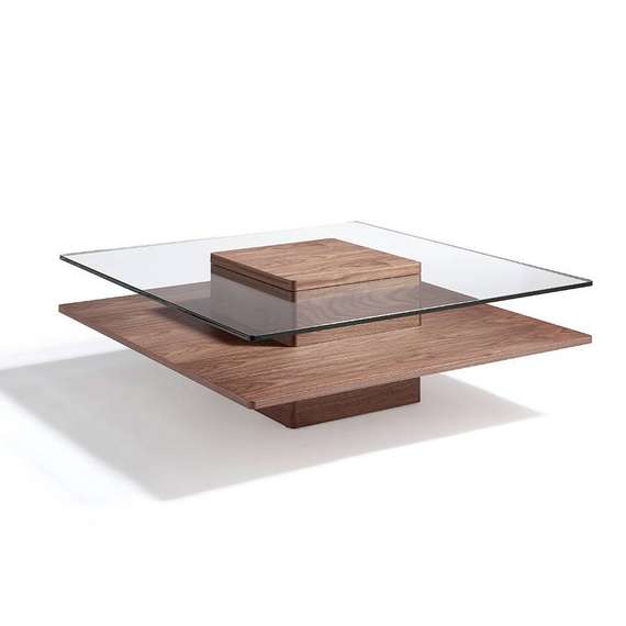 Журнальный столик Angel Cerda 2017, 100х100 см, стекло, орех