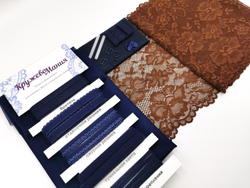 Набор №3 Для пошива бюстгальтера с поролон чашкой и трусиков. Темно-синий и коричневый (EK-2715), шт