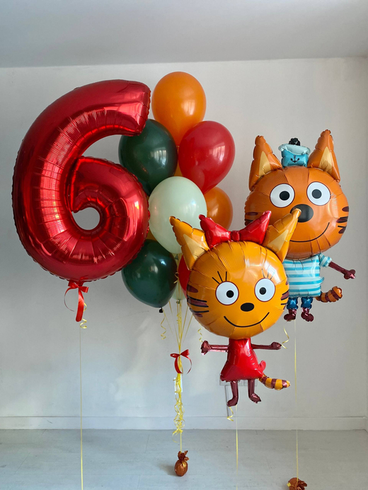 Воздушные гелиевые шарики с доставкой по Хабаровску Три кота Карамелька/Коржик №4457