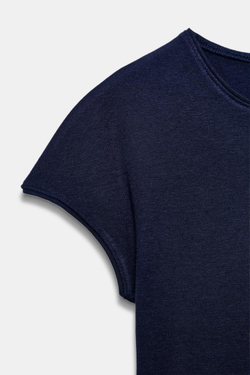 ZARA УКОРОЧЕННАЯ ФУТБОЛКА С КОРОТКИМИ РУКАВАМИ, МОРСКОЙ СИНИЙ