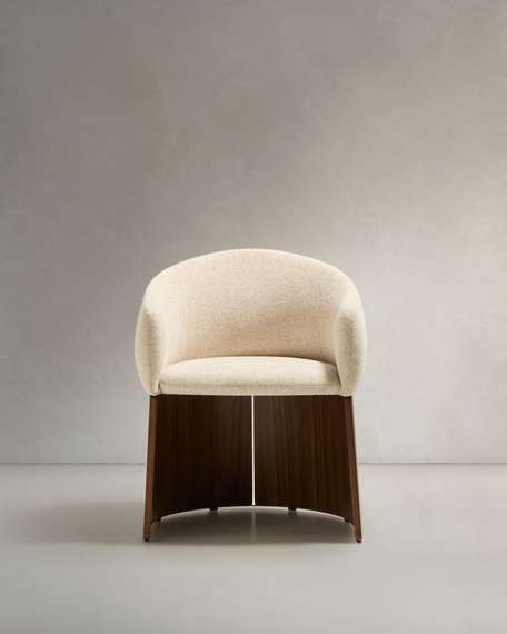 Стул Bosca из бежевого шенилла и орехового шпона