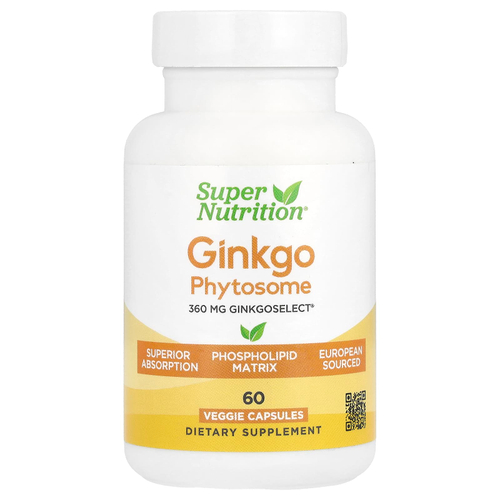 Super Nutrition, Ginkgo Phytosome, фитосомы гинкго, 360 мг, 60 растительных капсул