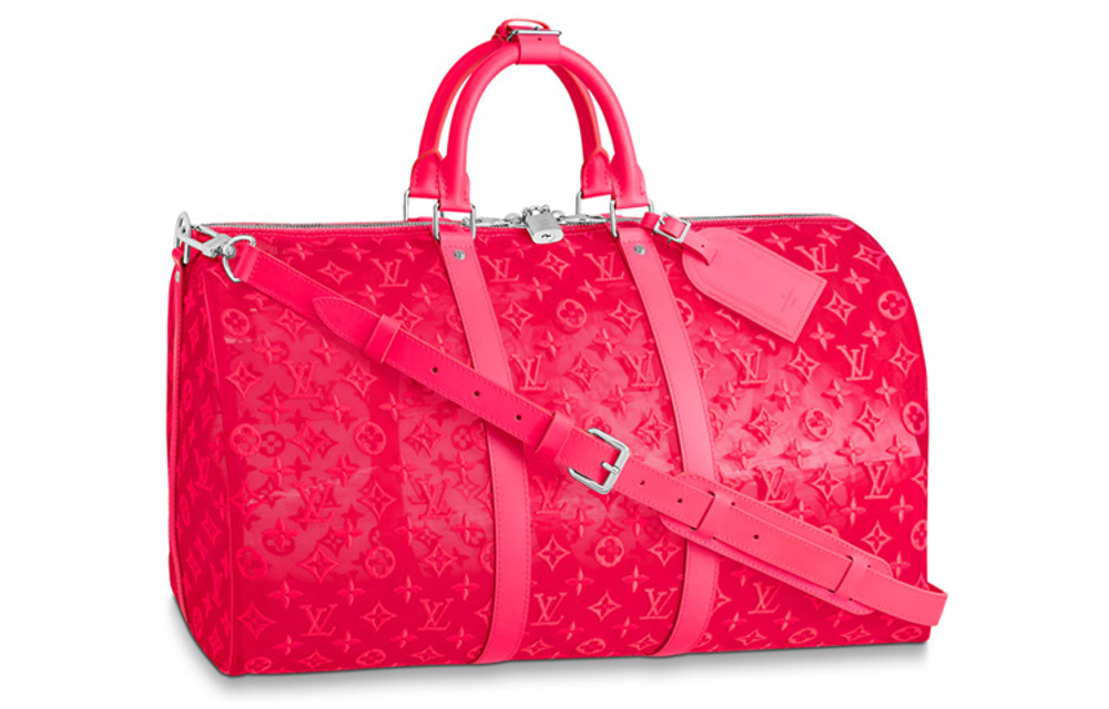 LOUIS VUITTON Keepall Bandouliere Monogram Mesh 50 Pink