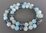 бусы из аквамарина и лунника Элегия  а-0271
