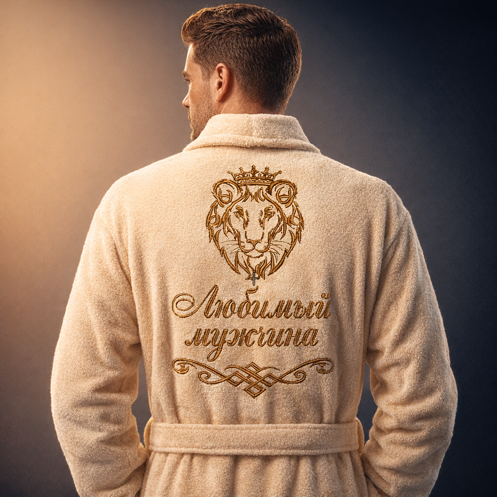 Халат махровый с вышивкой Лев "Любимый мужчина"