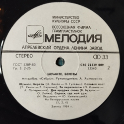 Винтажная виниловая пластинка LP Сябры Шумите, Березы (СССР 1985) У Лукоморья