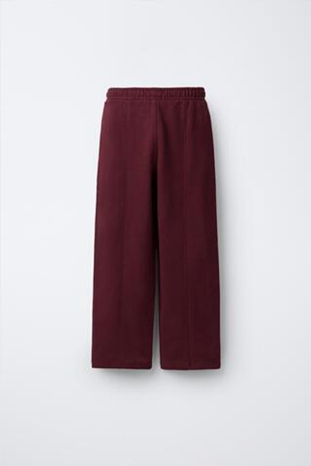 ZARA БРЮКИ ПРЯМОГО КРОЯ ИЗ МЯГКОЙ ТКАНИ С НАДПИСЬЮ, ГРАНАТОВЫЙ