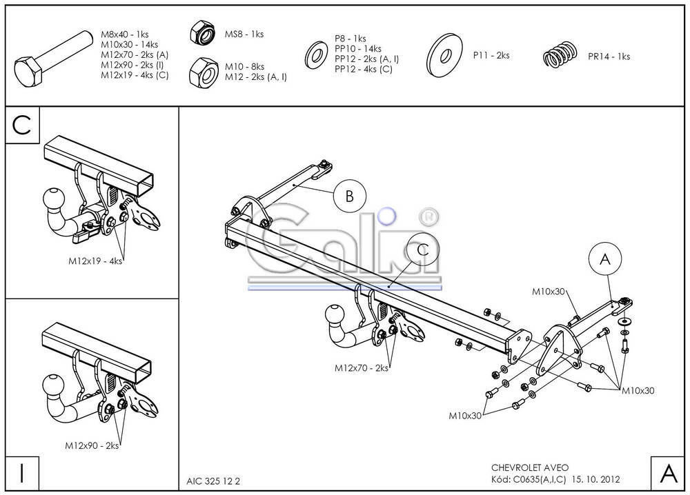 Фаркоп оцинкованный Galia C063A для Chevrolet Aveo седан 2012-(паспорт и сертификат в комплекте)(без электрики)