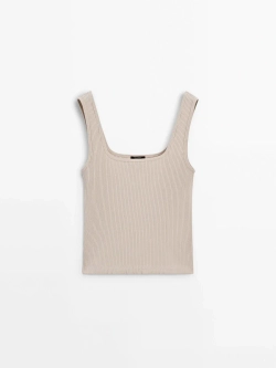 Massimo Dutti Топ в рубчик с квадратным вырезом, песочный
