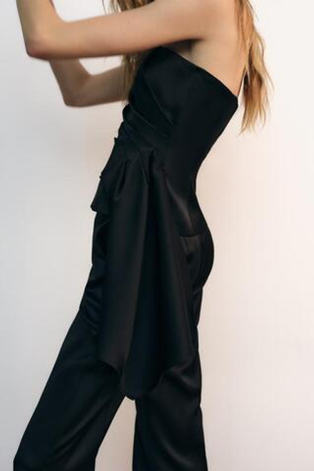 ZARA АТЛАСНЫЙ ТОП СО СБОРКАМИ, ЧЕРНЫЙ