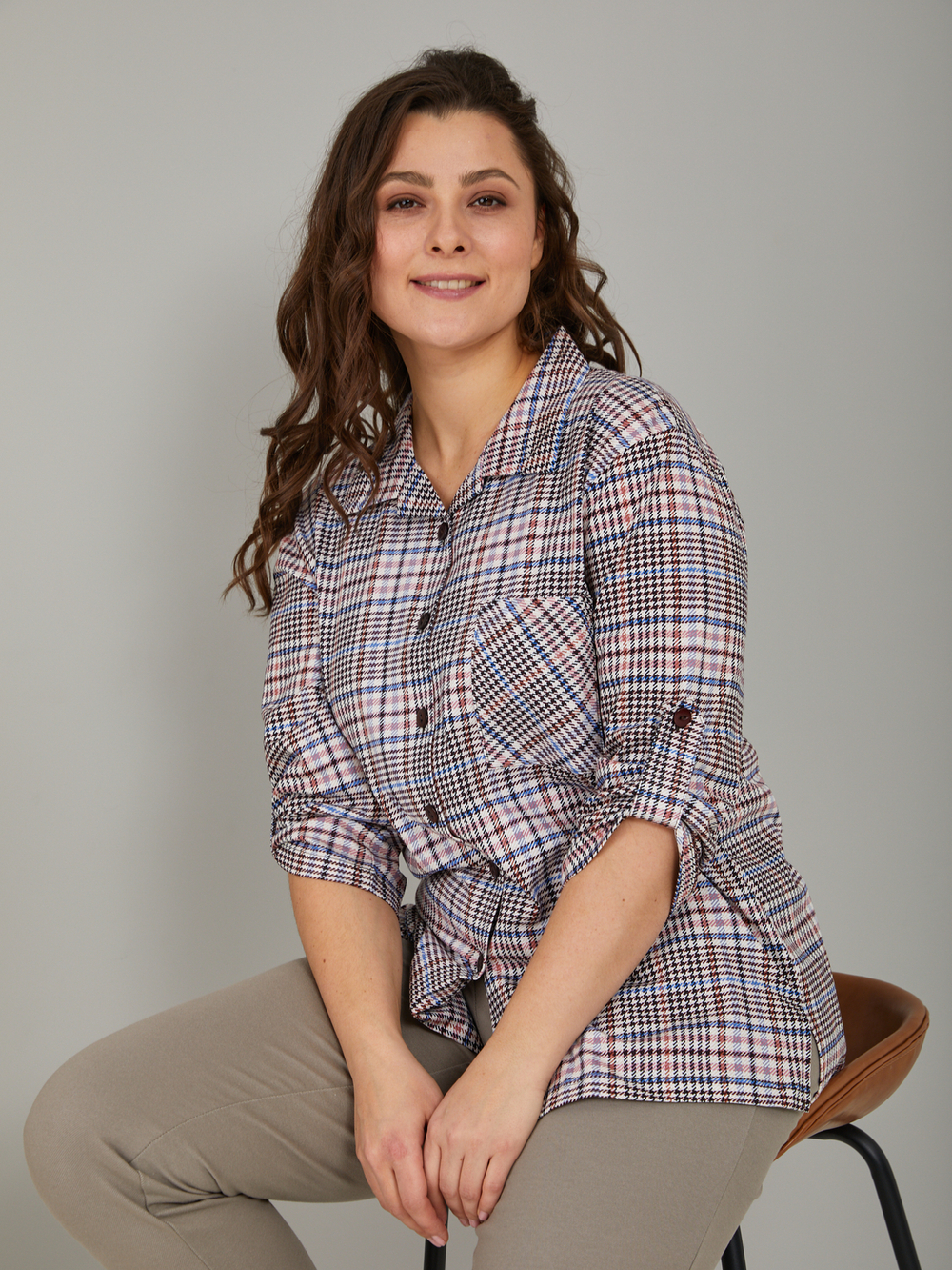 Рубашка Р-001/коричнево-розоваяклетка