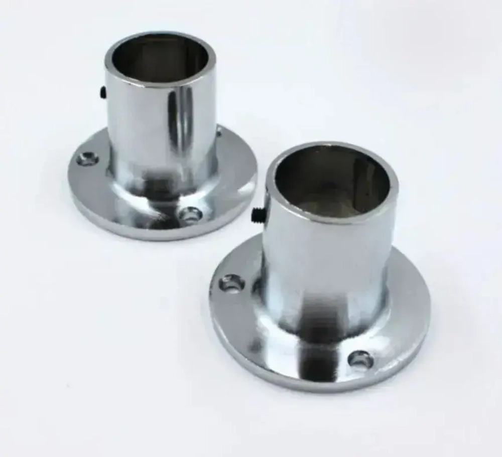 Штангодержатель (фланец) мебельный Высокий для круглой штанги D25 мм, 2 шт., для шкафа и гардероба, металл, хромированное покрытие