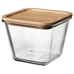 IKEA 365+ Контейнер для продуктов с крышкой, квадратное стекло/бамбук, 1,2 л
