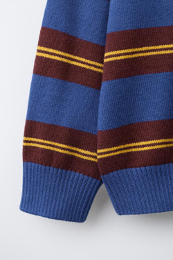 ZARA ТРИКОТАЖНОЕ ПОЛО В ПОЛОСКУ, КОРИЧНЕВО-СИНИЙ