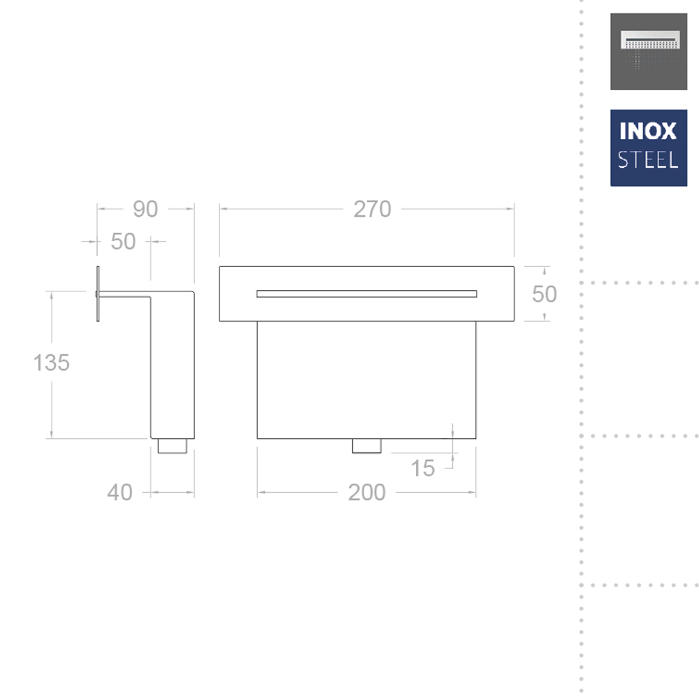 Излив душевой настенный встраиваемый водопад HYDROTHERAPY RCE02