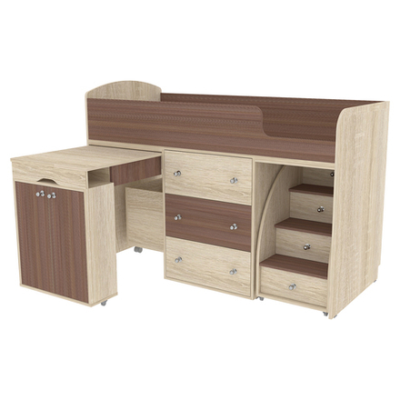 Кровать-чердак КарИВи Малыш Дуб Сонома Бодего Темный