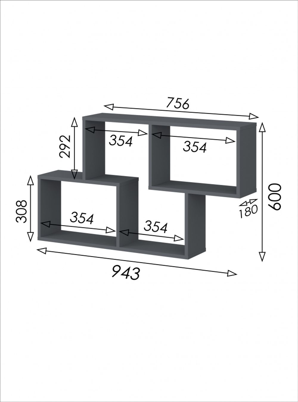 Полка навесная 2 Дублин (графит), МФ 1+1, г. Уфа