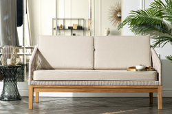 "Канны" лаунж-зона 4-местная из роупа со столиком "Канны" цвета "дуб", основание дуб, роуп бежевый