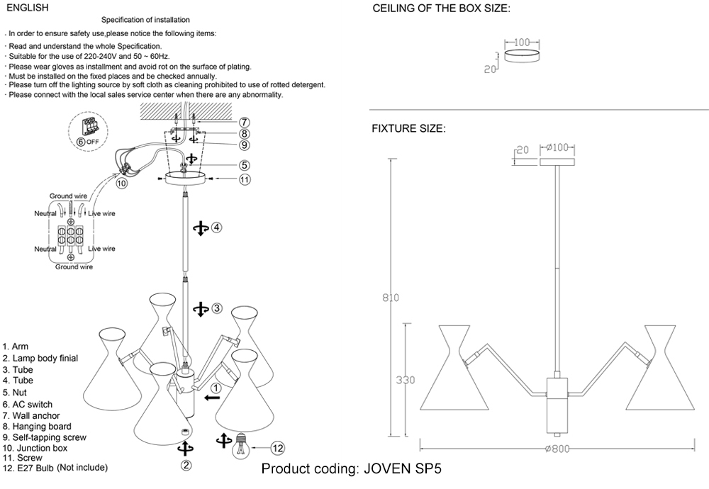 Люстра Crystal Lux JOVEN SP5 GOLD/BLACK