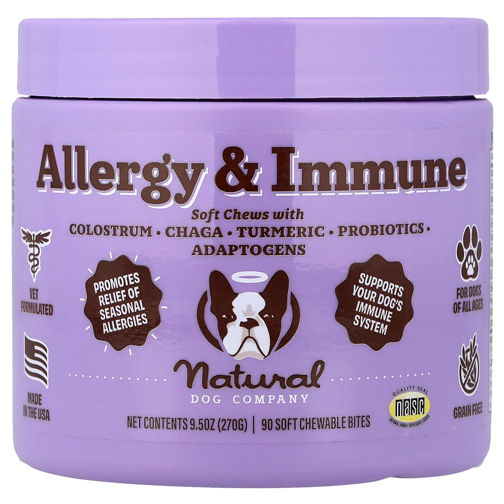 Natural Dog Company, Allergy & Immune, добавка для собак всех возрастов, 90 жевательных таблеток, 270 г (9,5 унции)