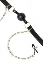 Черный кляп-шар 4,5см с зажимами для сосков Lola Games Ball Gag with Nipple Clamps Party Hard Gratitude 1149-01lola