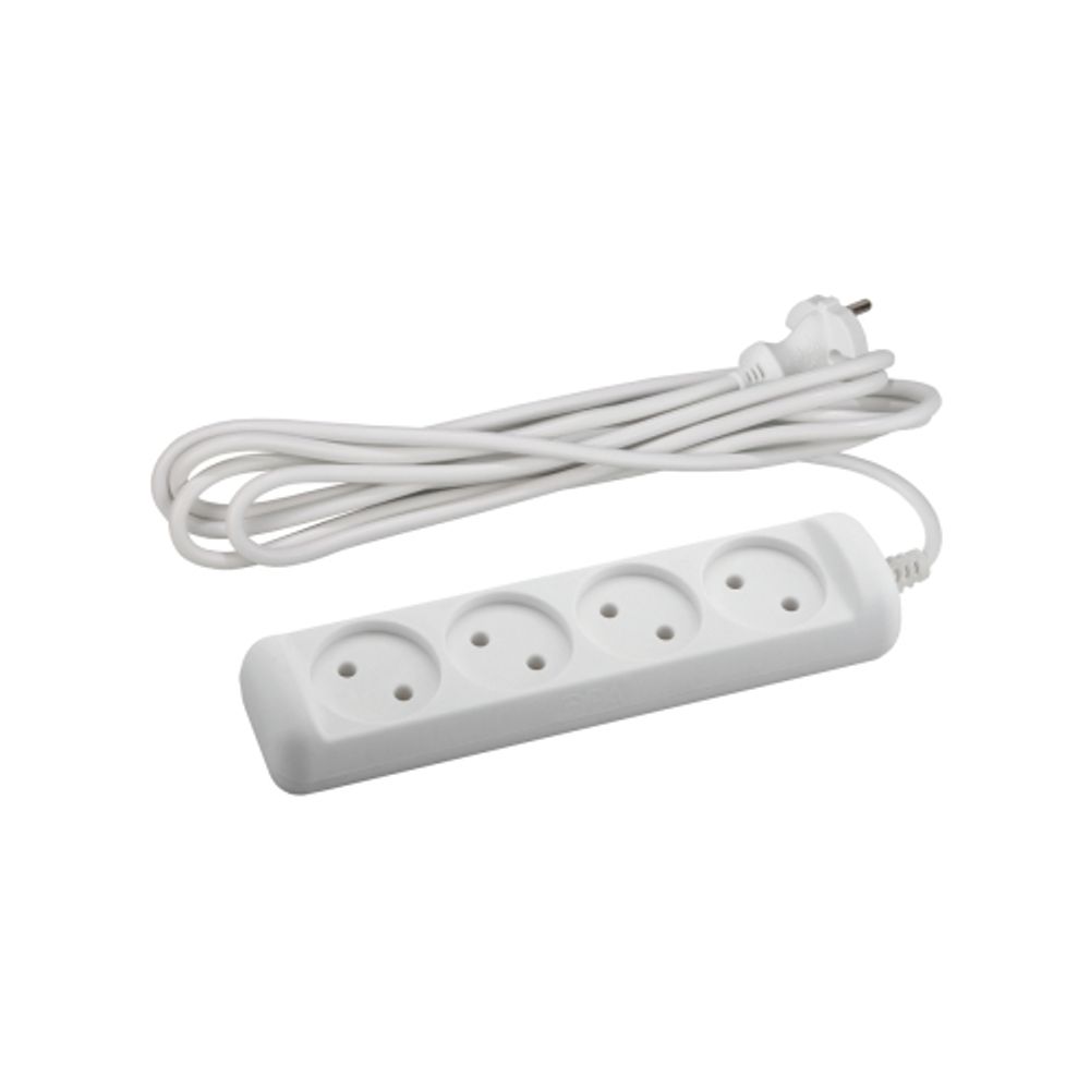 Удлинитель электрический ЭРА UX-4-5m без заземления 4 розетки 5м ШВВП 2x0,75мм2 6А белый | Бытовые удлинители