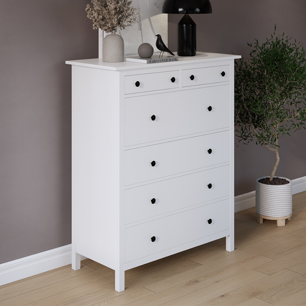 Комод с 6 ящиками деревянный, Хемнэс Hemnes/ Кымор, 108х50х131 см,белый