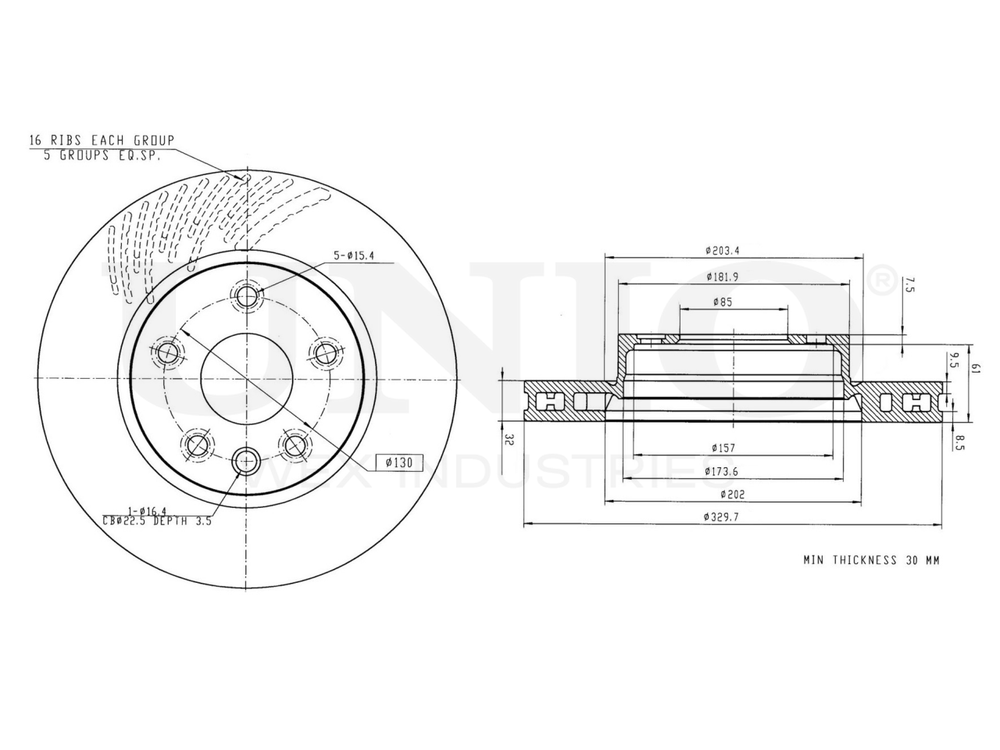 Диск тормозной передний левый UNIO BRD-20153