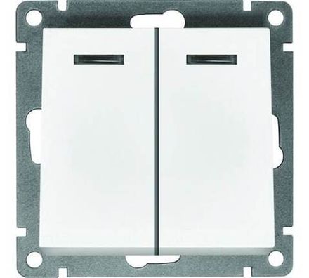 Выключатель двухклавишный с подсветкой "UNIVersal" серия "Афина ", с/у, 10А, 220В, белый (еврослот)