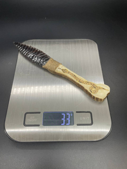 Обсидиановый нож с рукояткой из рога оленя с рисунком змеи 18 см