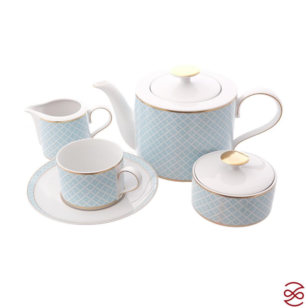 Чайный сервиз Falkenporzellan Corvara AERO BLUE-GOLD 6 персон 17 предметов