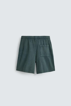 ZARA ШОРТЫ С ВАФЕЛЬНОЙ ФАКТУРОЙ И ЭФФЕКТОМ ПОТЕРТОСТИ, ЗЕЛЕНЫЙ