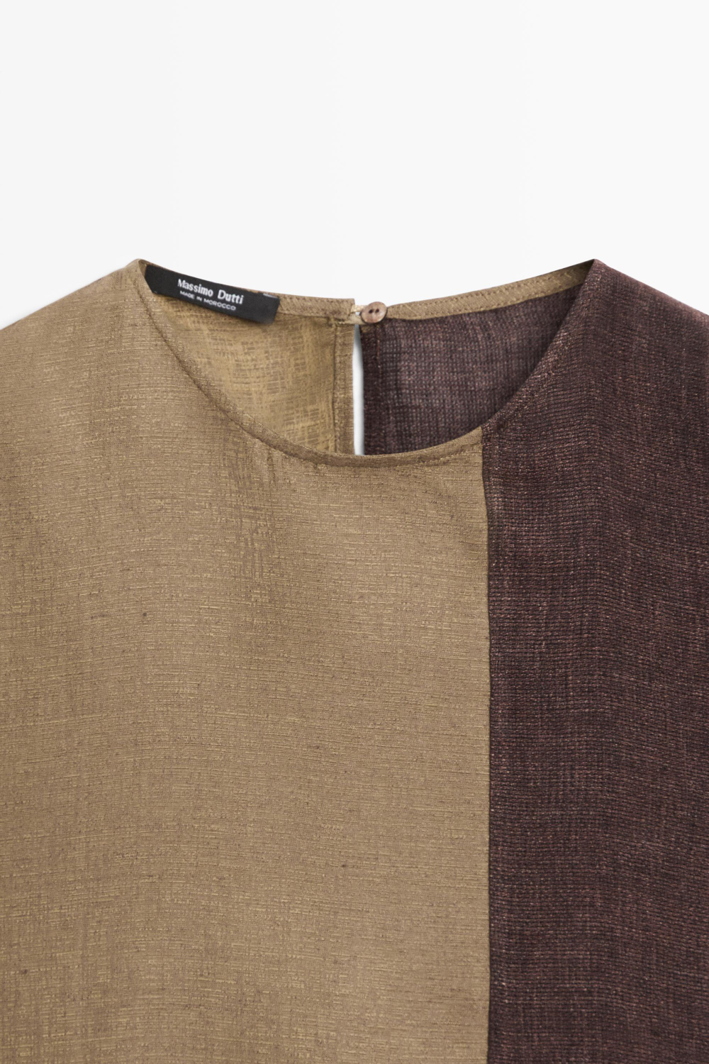 Massimo Dutti Комбинированный льняной топ, коричневый