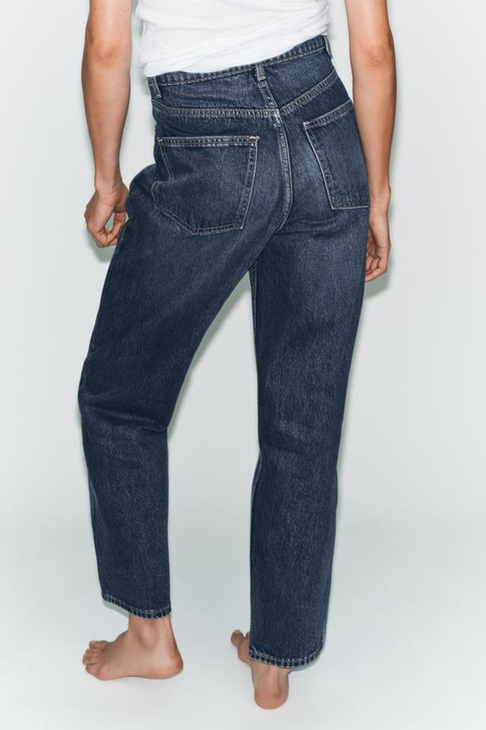 ZARA ДЖИНСЫ TRF MOM FIT С ВЫСОКОЙ ПОСАДКОЙ, МОРСКОЙ СИНИЙ