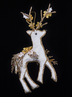 Елочная игрушка Олень 15х28см ChristmasDeLuxe кремовый с золотом