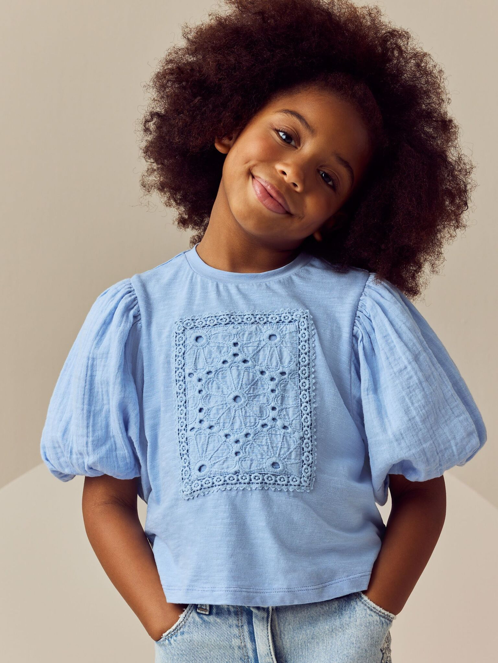 Блуза с вышивкой для девочки Next E64-973, Голубой
