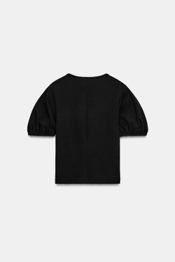 ZARA ТОП С ОБЪЕМНЫМИ РУКАВАМИ, ЧЕРНЫЙ